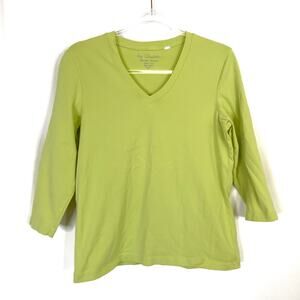 Chico's Chartreuse 3/4 Sleeve Cotton Tee Shirt V-Neck Chicos 2/US Womens Large
